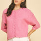 Caitlin Button Down Short Sleeve Sweater in Pink