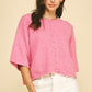 Caitlin Button Down Short Sleeve Sweater in Pink