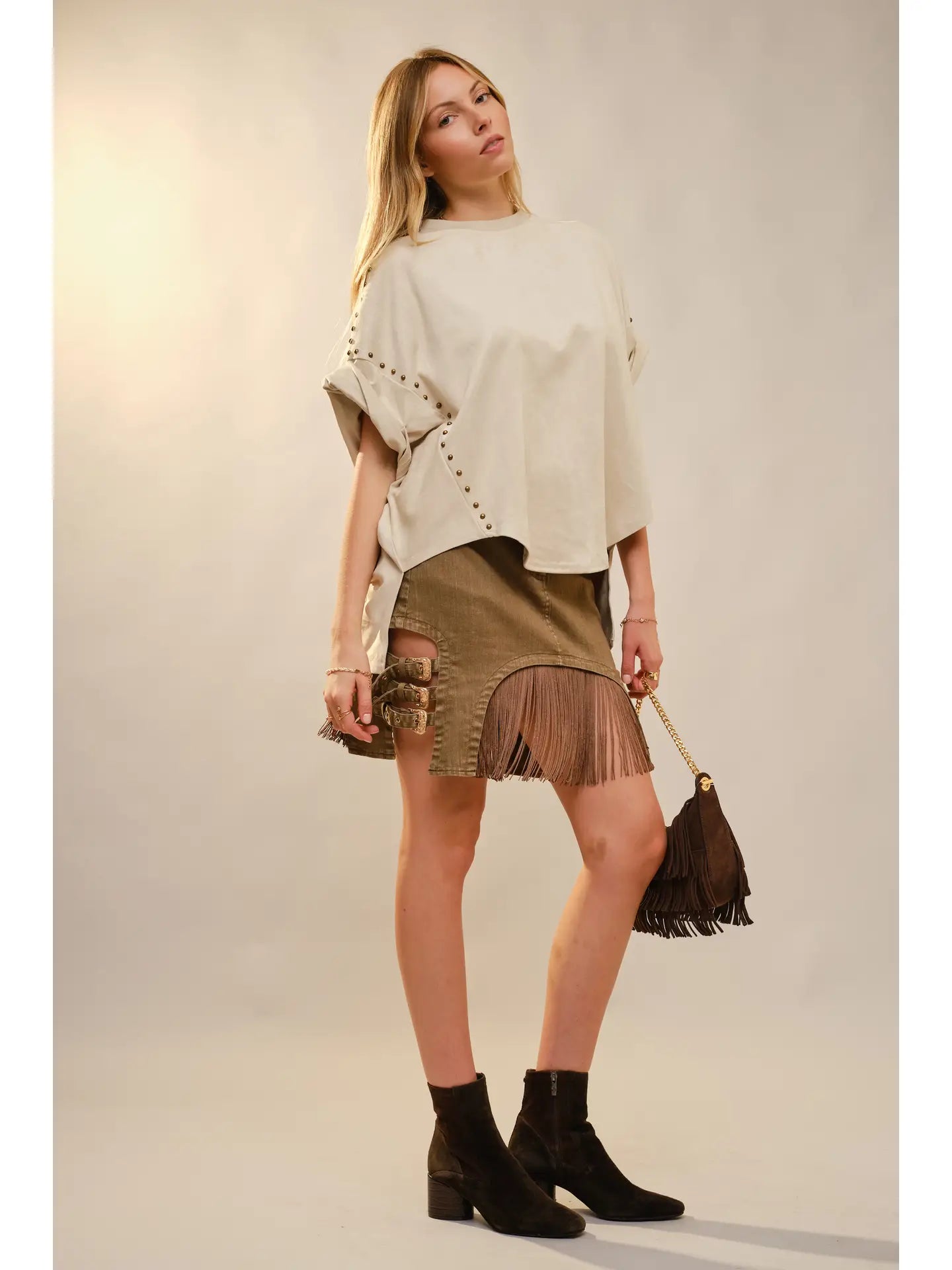 Renee Studded High Low Oversized Tee