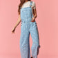 Gina Polka Dot Utility Overalls In Light Denim