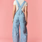 Gina Polka Dot Utility Overalls In Light Denim
