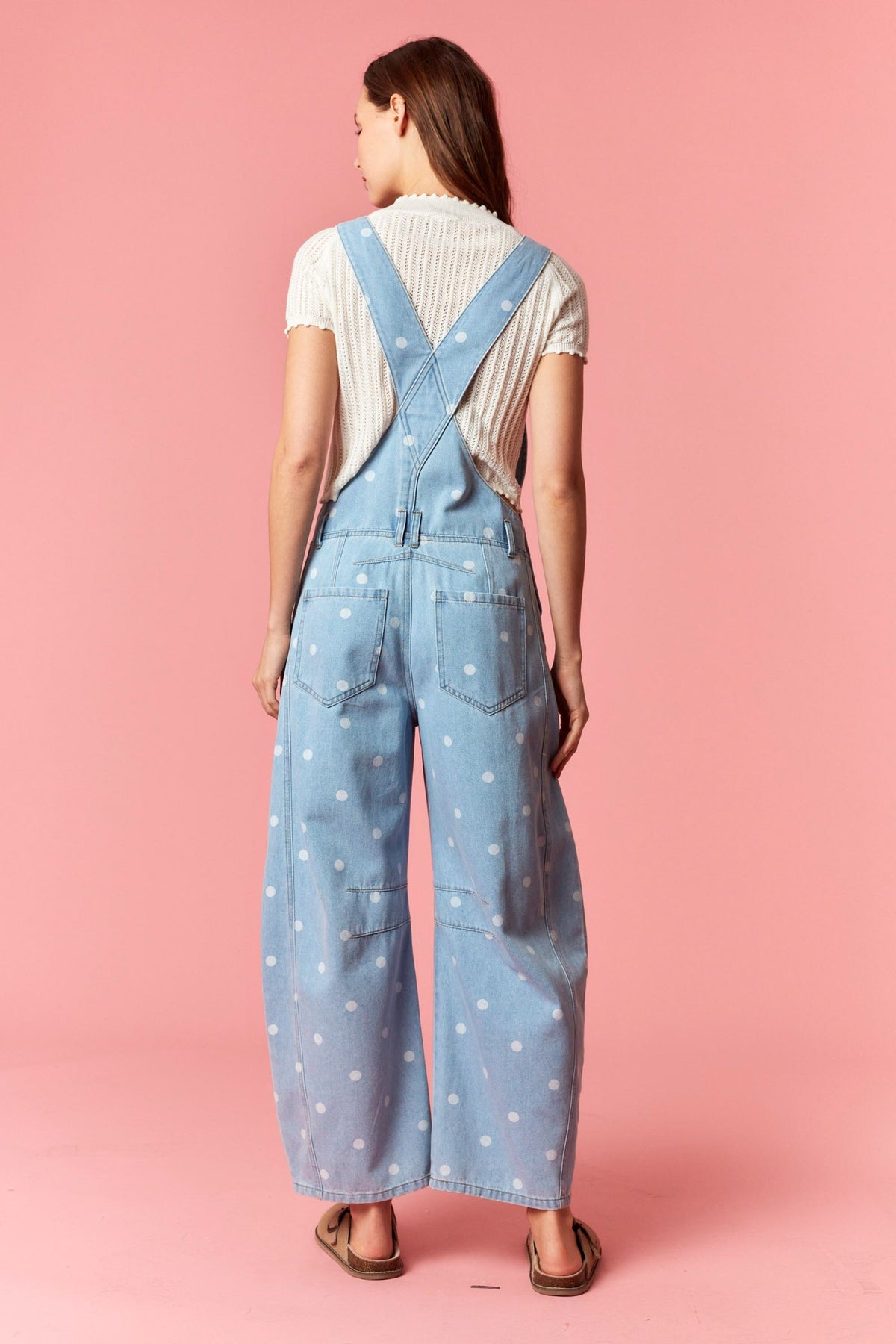 Gina Polka Dot Utility Overalls In Light Denim