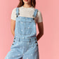 Gina Polka Dot Utility Overalls In Light Denim