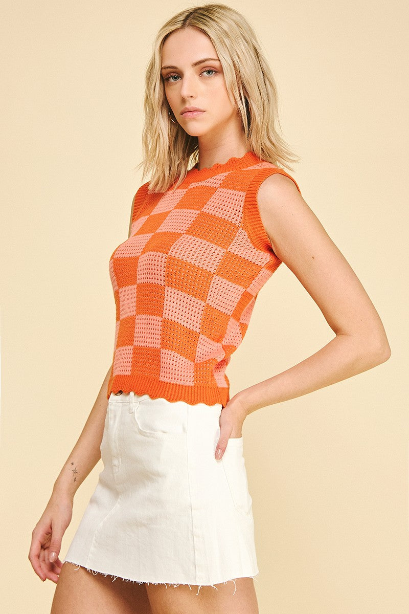 Colorblock Sleeveless Knit Tank in Pink and Orange