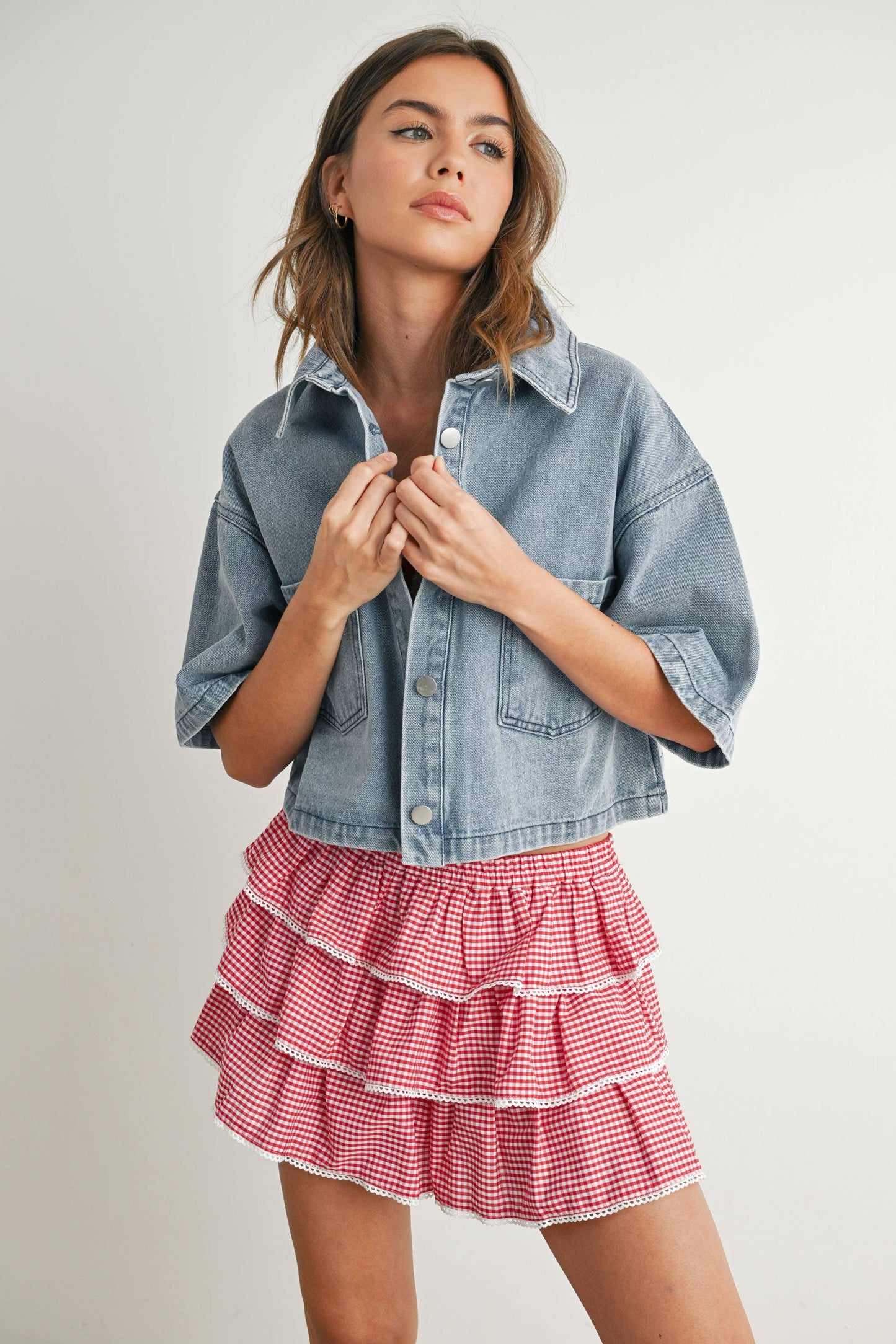 Aria Tiered Ruffle Mini Skort in Red