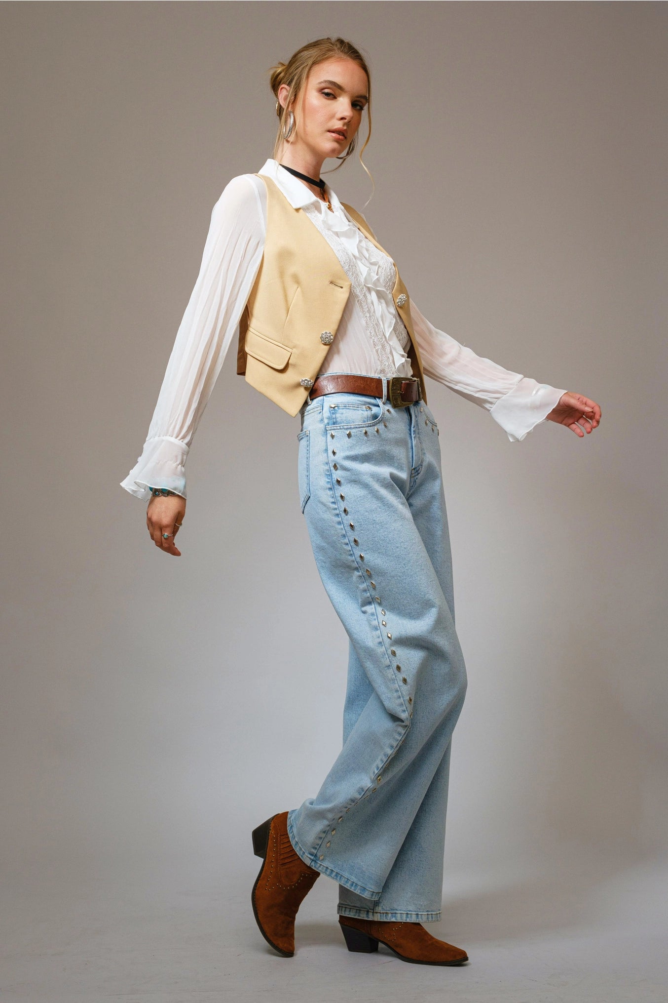 Laney Western Diamond Studded Straight Leg Jeans