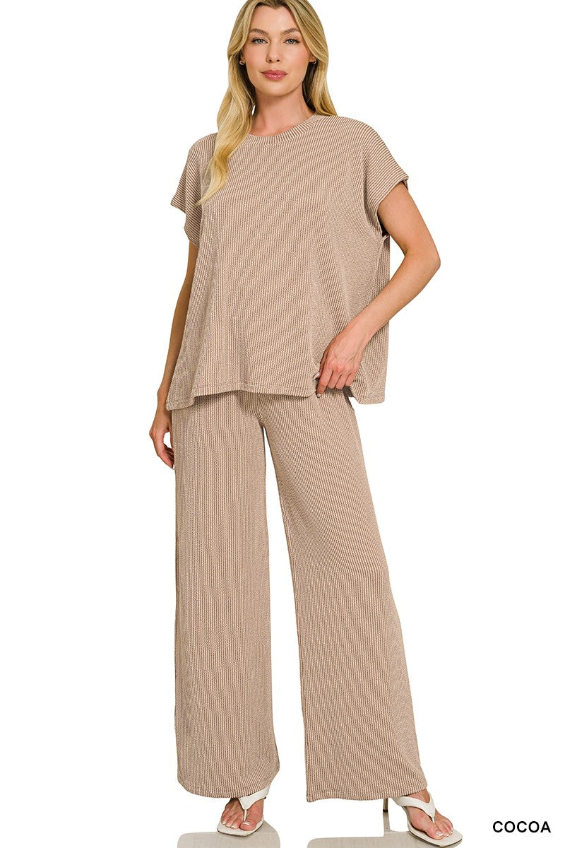 Josee Raised Rib Relaxed Top & Pants Set in Oatmeal