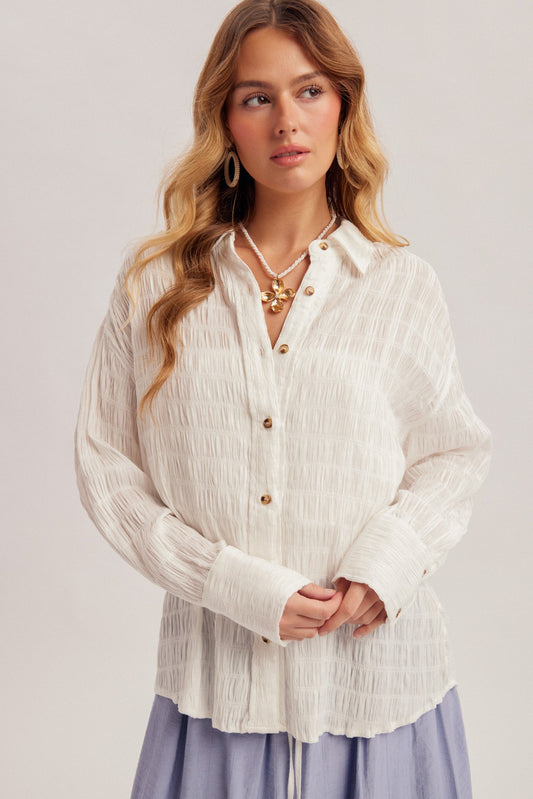 Kallie Textured Fabric Button Down in Ecru