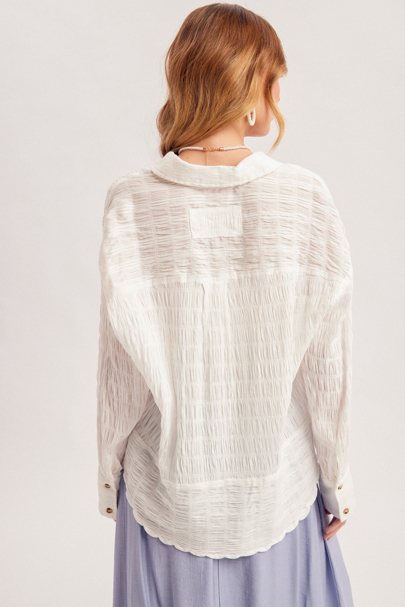 Kallie Textured Fabric Button Down in Ecru