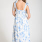 Kori Floral Border Empire Waist Tie Strap Midi Dress in Light Blue