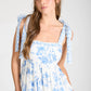 Kori Floral Border Empire Waist Tie Strap Midi Dress in Light Blue