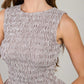 Makayla Stripe Sleeveless Smocked Blouse in Khaki