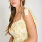 Layla Floral Sweetheart Smocked Ruffle Detail Midi Dress in Yellow