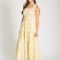 Layla Floral Sweetheart Smocked Ruffle Detail Midi Dress in Yellow