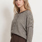 Lucille Stripe Raw Edge Drop Shoulder Knit Cardigan in Dark Brown