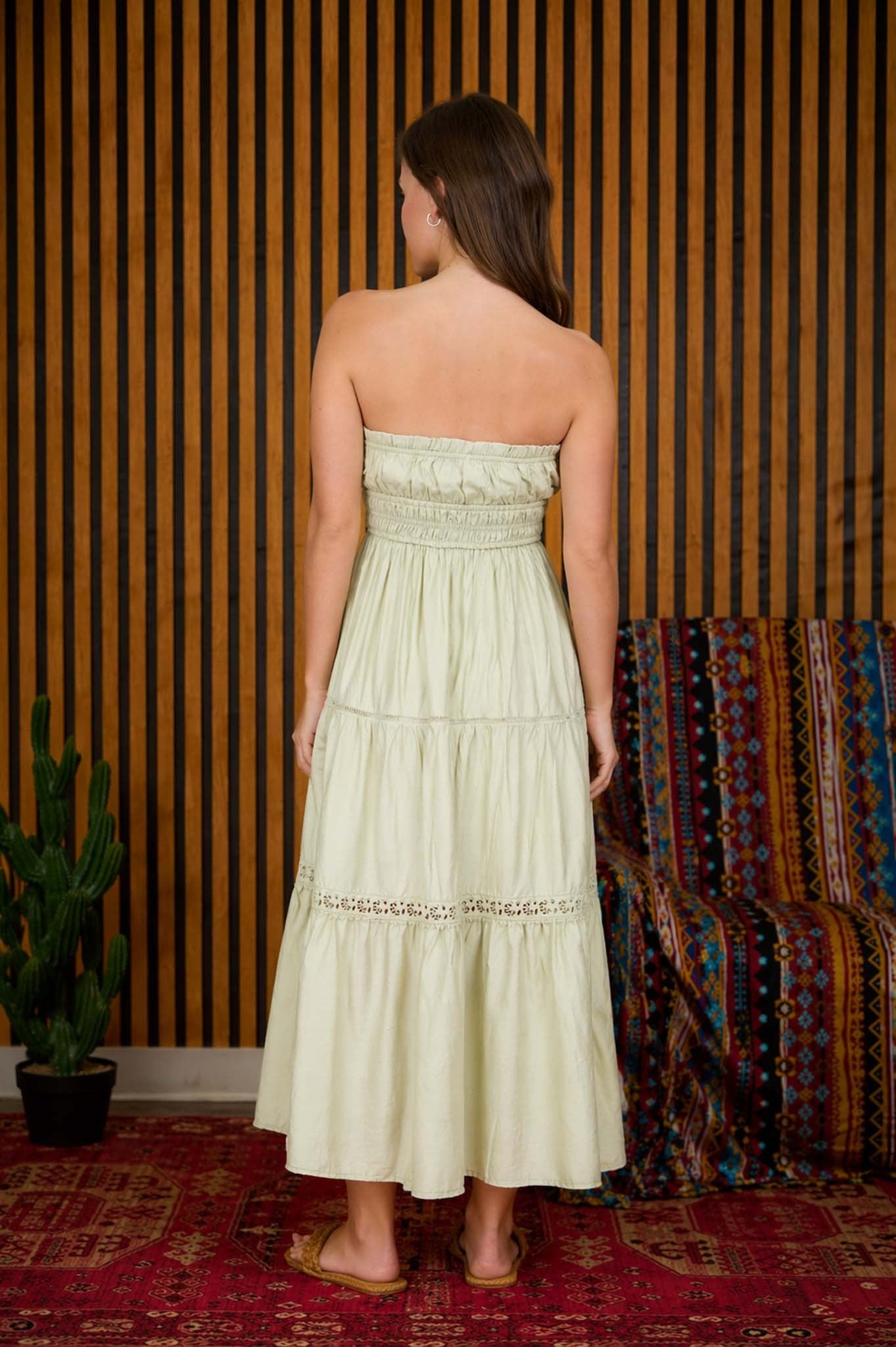 Saige Front Tie Keyhole Detail Strapless Midi Dress