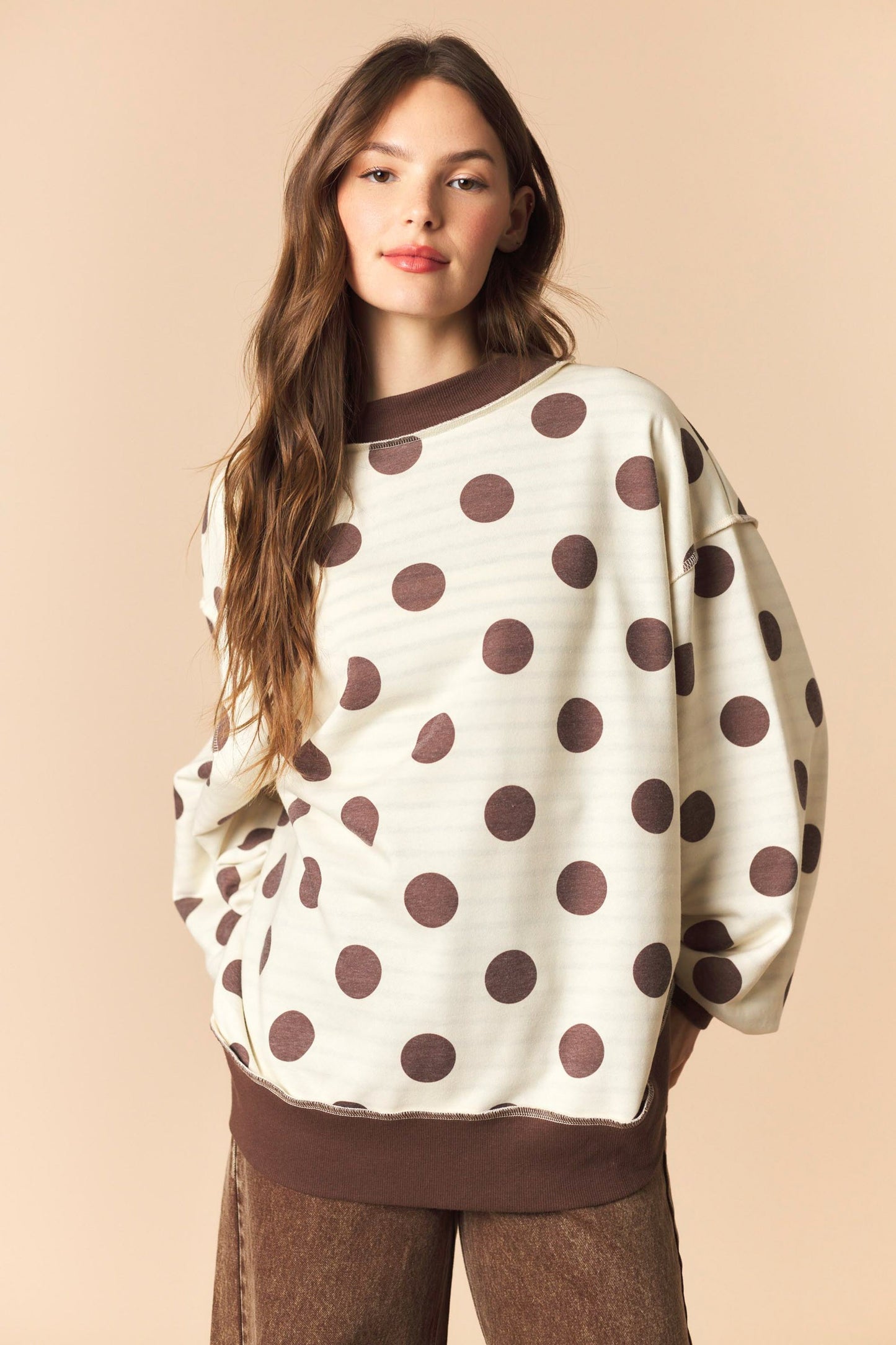 Khloe Reversible Brown Stripe/Dot Mockneck