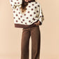 Khloe Reversible Brown Stripe/Dot Mockneck
