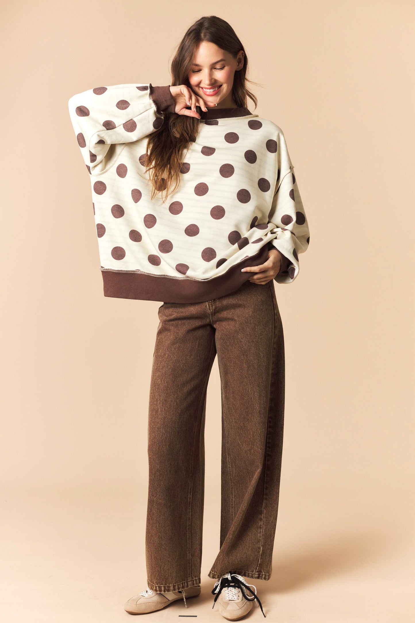 Khloe Reversible Brown Stripe/Dot Mockneck