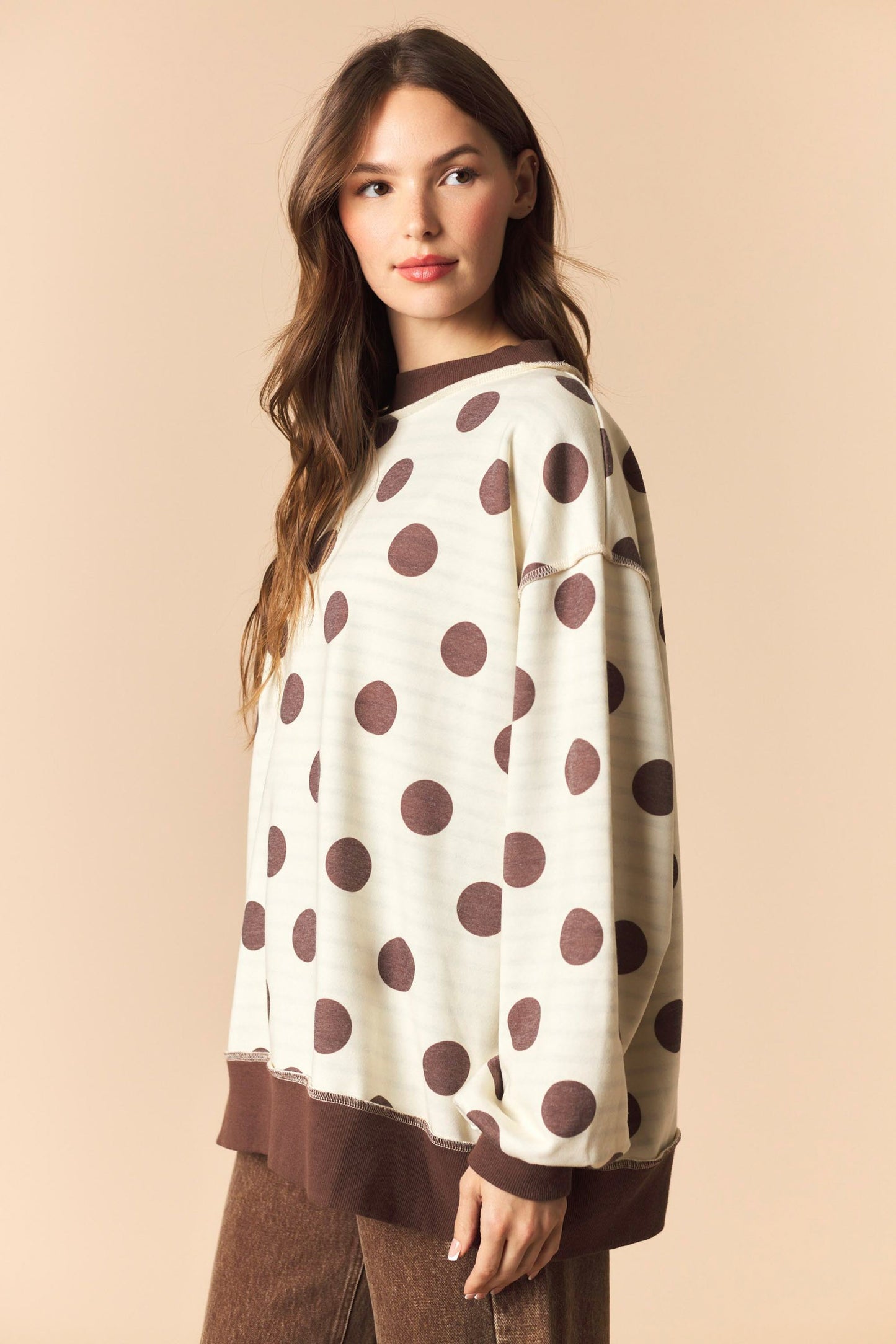 Khloe Reversible Brown Stripe/Dot Mockneck