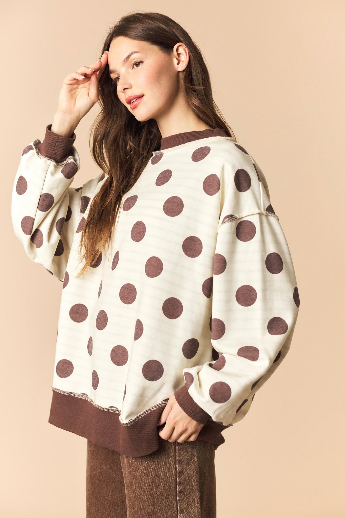Khloe Reversible Brown Stripe/Dot Mockneck