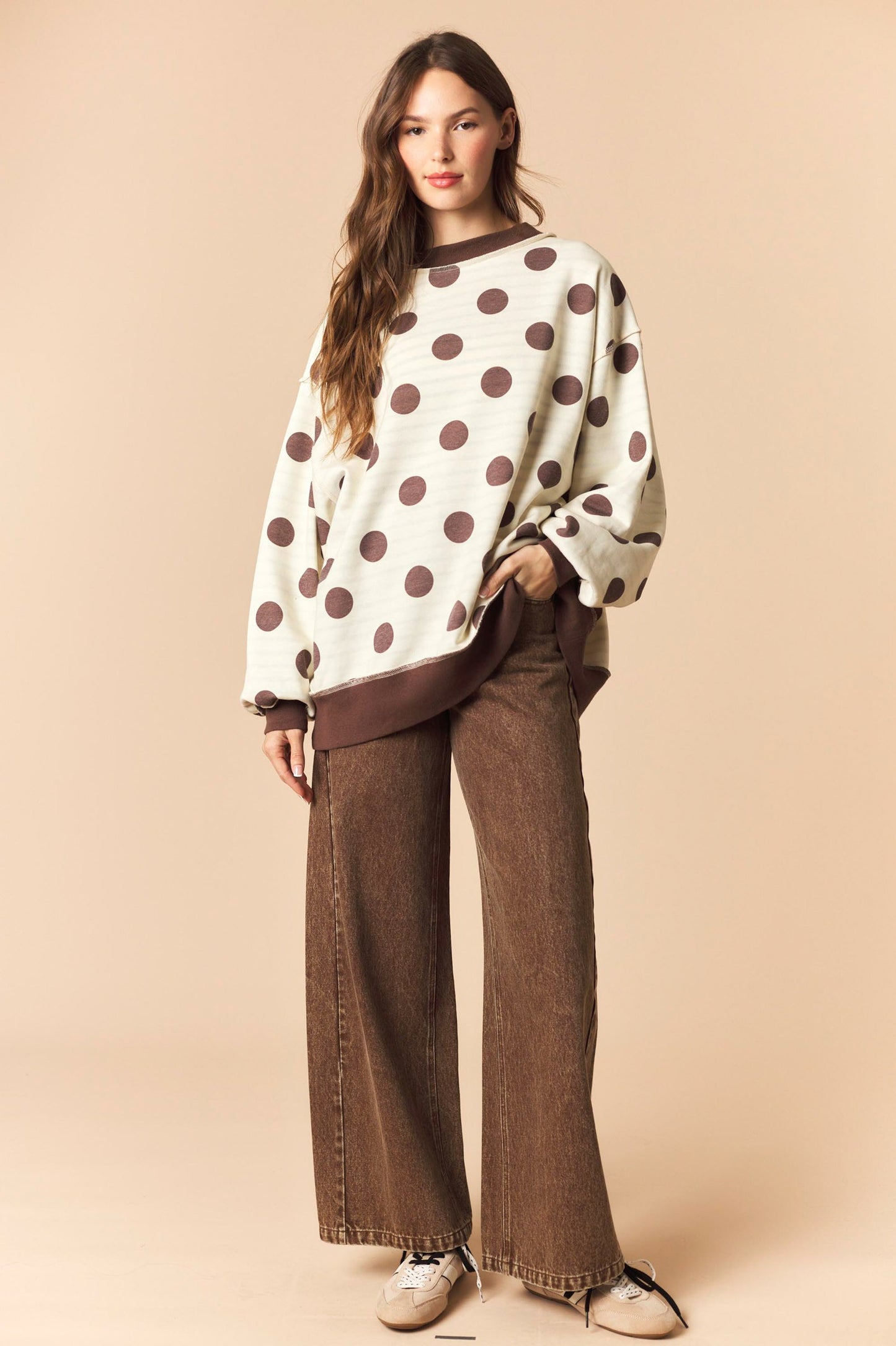 Khloe Reversible Brown Stripe/Dot Mockneck