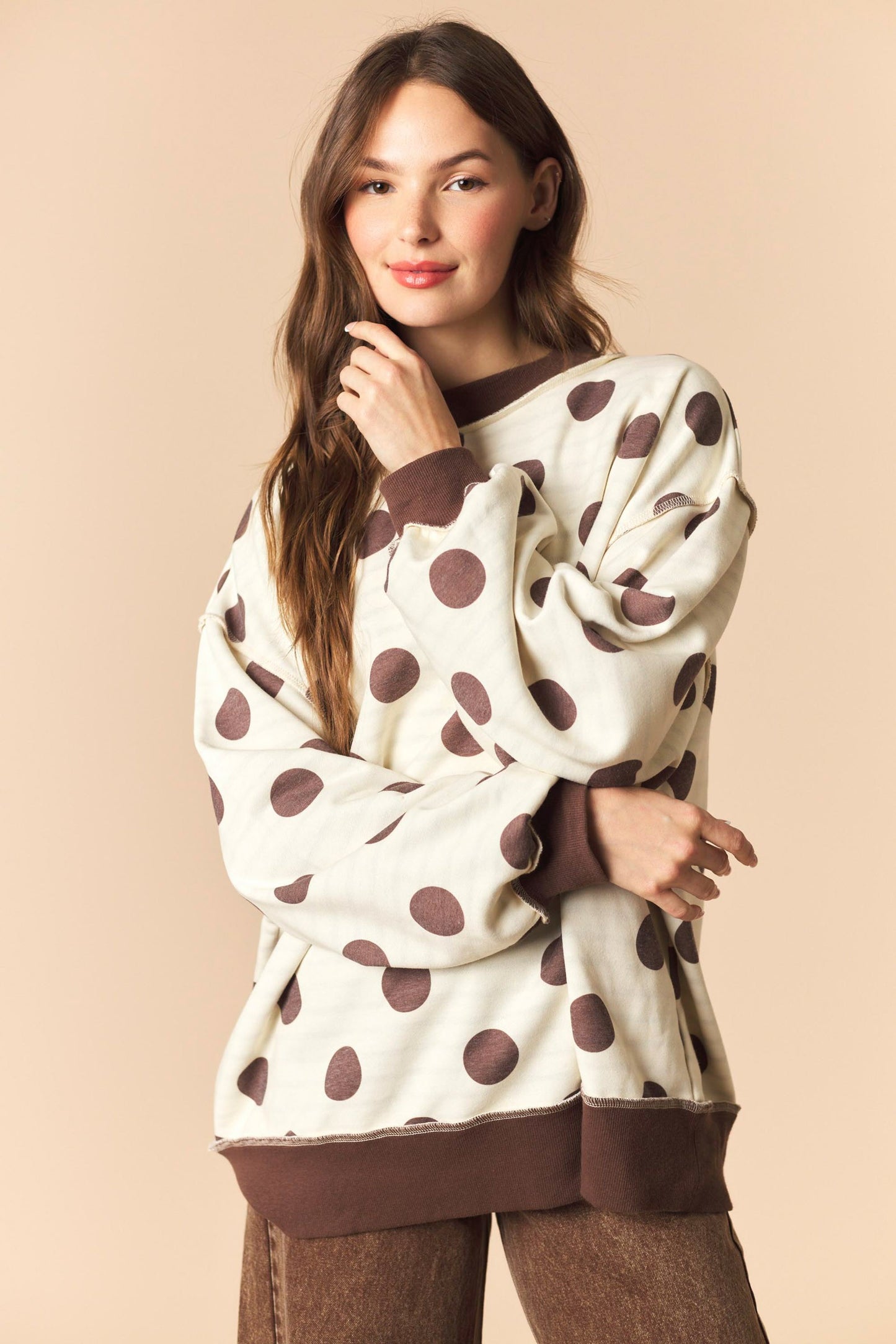 Khloe Reversible Brown Stripe/Dot Mockneck