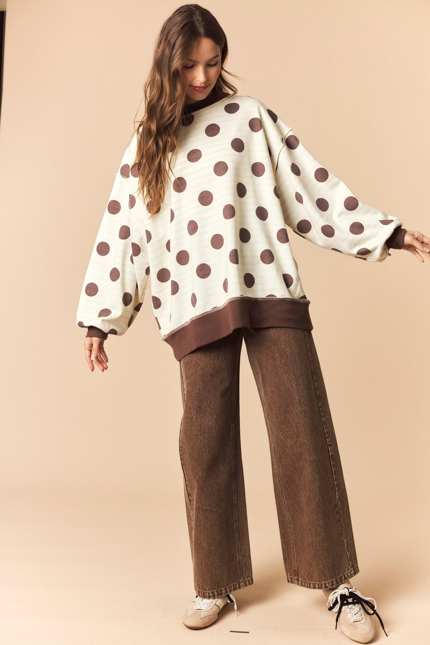 Khloe Reversible Brown Stripe/Dot Mockneck