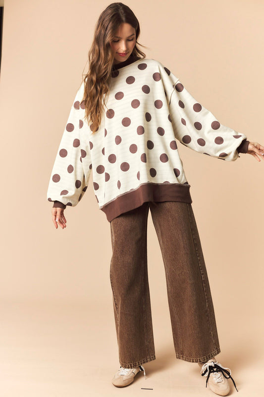 Khloe Reversible Brown Stripe/Dot Mockneck