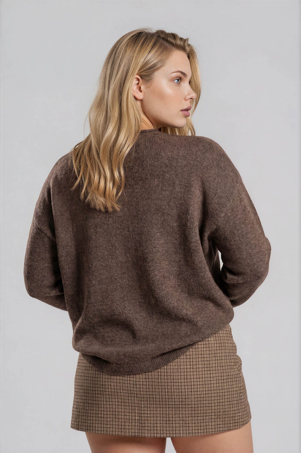 Lightweight Button Down Knit Cardigan in Brown