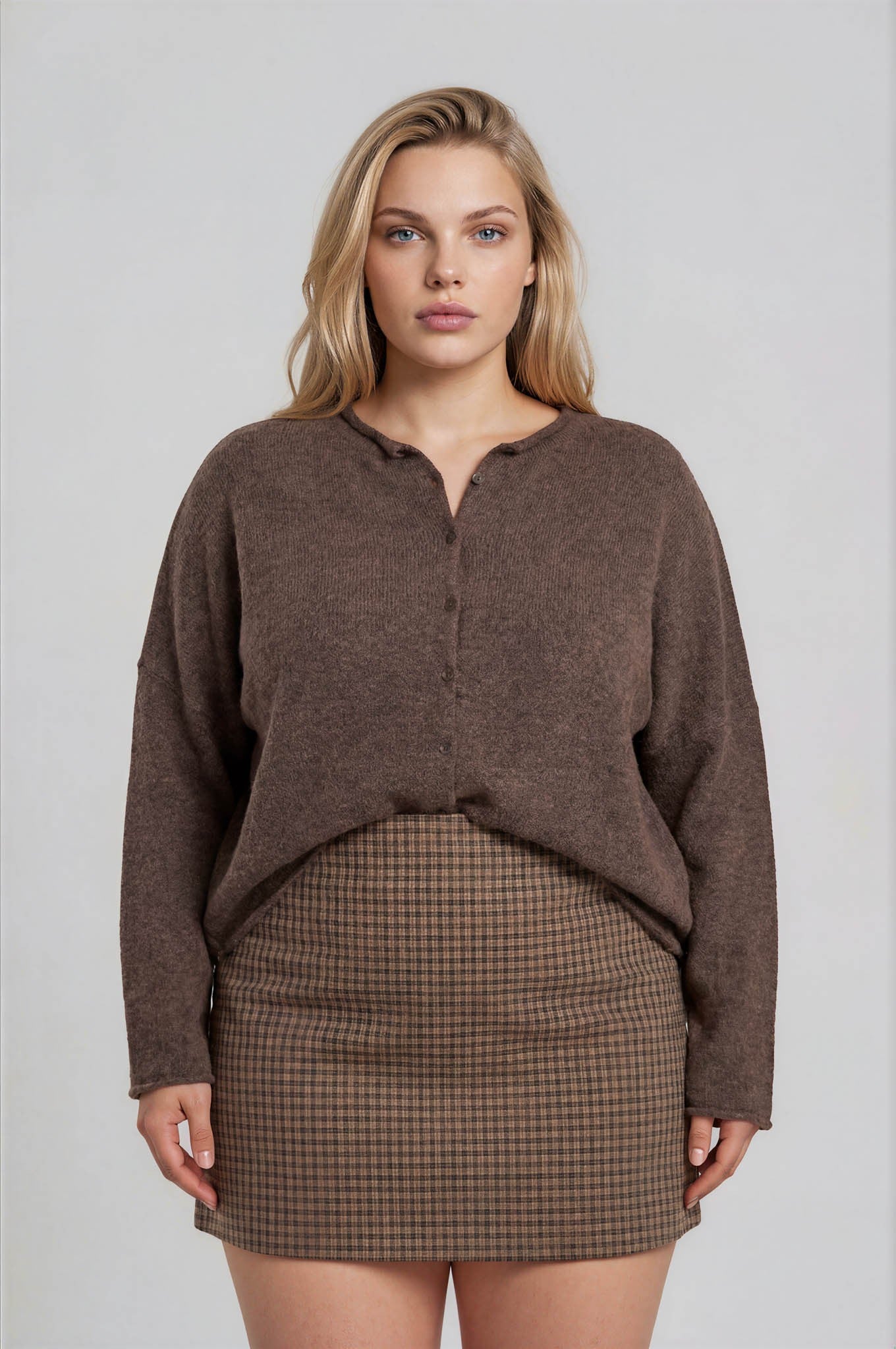 Lightweight Button Down Knit Cardigan in Brown