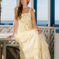 Layla Floral Sweetheart Smocked Ruffle Detail Midi Dress in Yellow