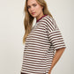 Dark Brown Stripe Colorblock Detail Short Sleeve Knit T-shirt