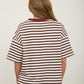 Dark Brown Stripe Colorblock Detail Short Sleeve Knit T-shirt