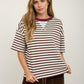 Dark Brown Stripe Colorblock Detail Short Sleeve Knit T-shirt