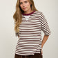 Dark Brown Stripe Colorblock Detail Short Sleeve Knit T-shirt