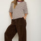 Dark Brown Stripe Colorblock Detail Short Sleeve Knit T-shirt