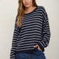 Willow Cream Striped Drop Shoulder Crew Neck Sweater in Navy
