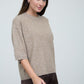 Heathered Crew Neck Half Sleeve Boxy Pullover in Tan