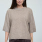 Heathered Crew Neck Half Sleeve Boxy Pullover in Tan