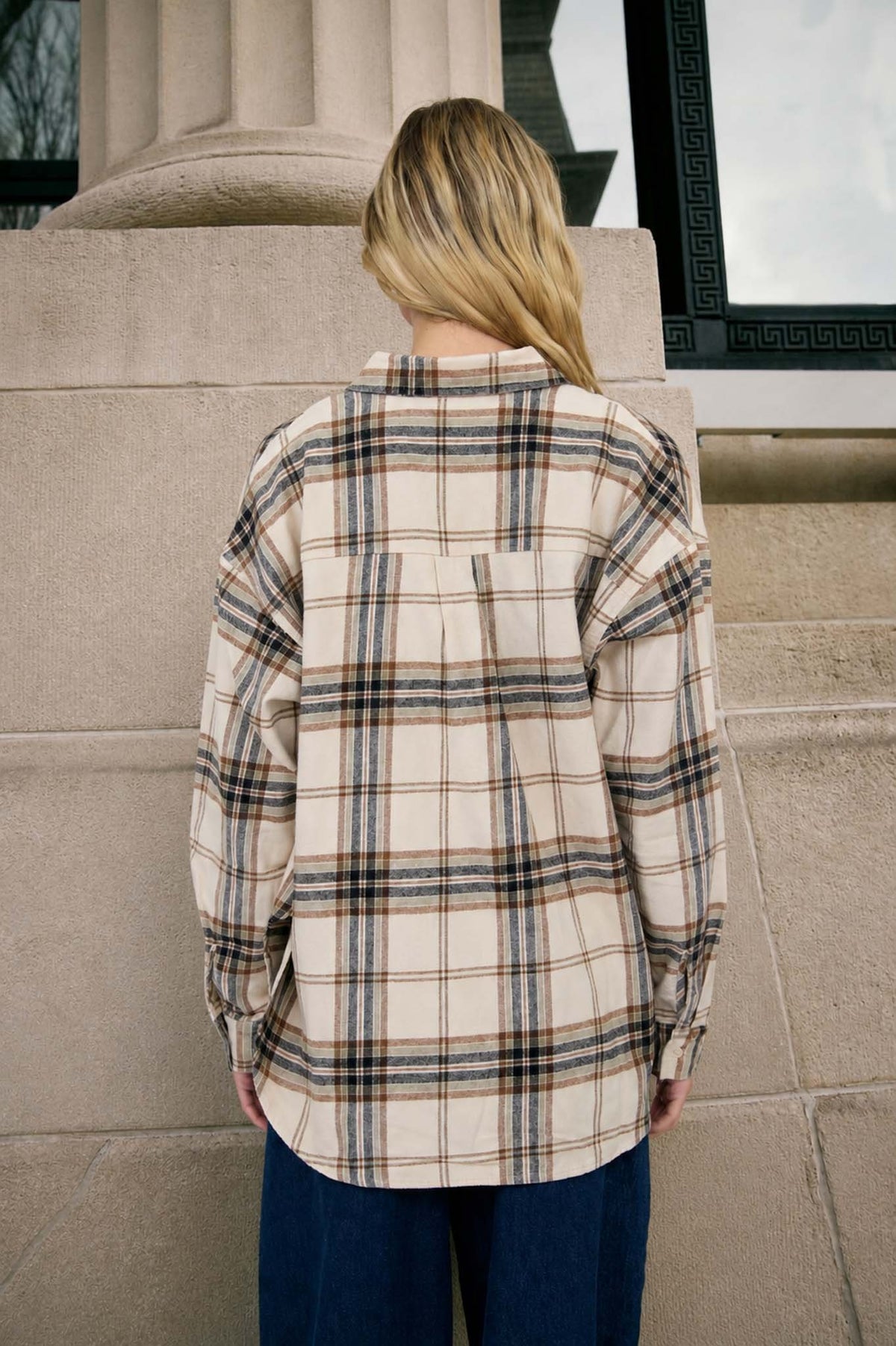 Elise Plaid Boxy Button Down Collared Long Sleeve Shirt