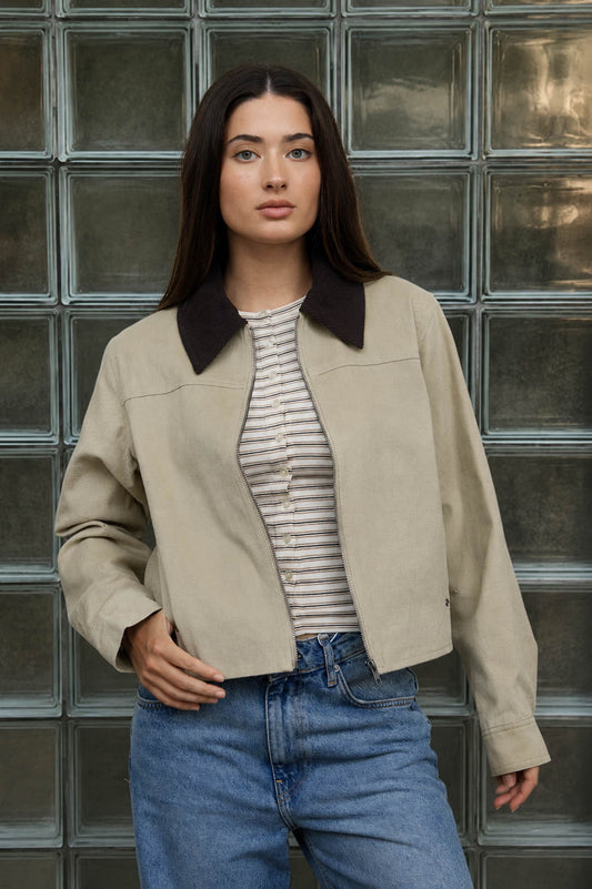 Corrine Contrast Corduroy Collar Zip-up Jacket