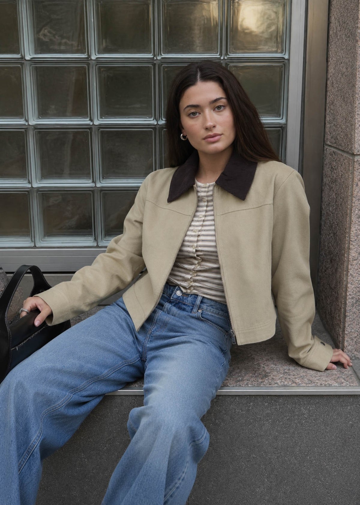 Corrine Contrast Corduroy Collar Zip-up Jacket