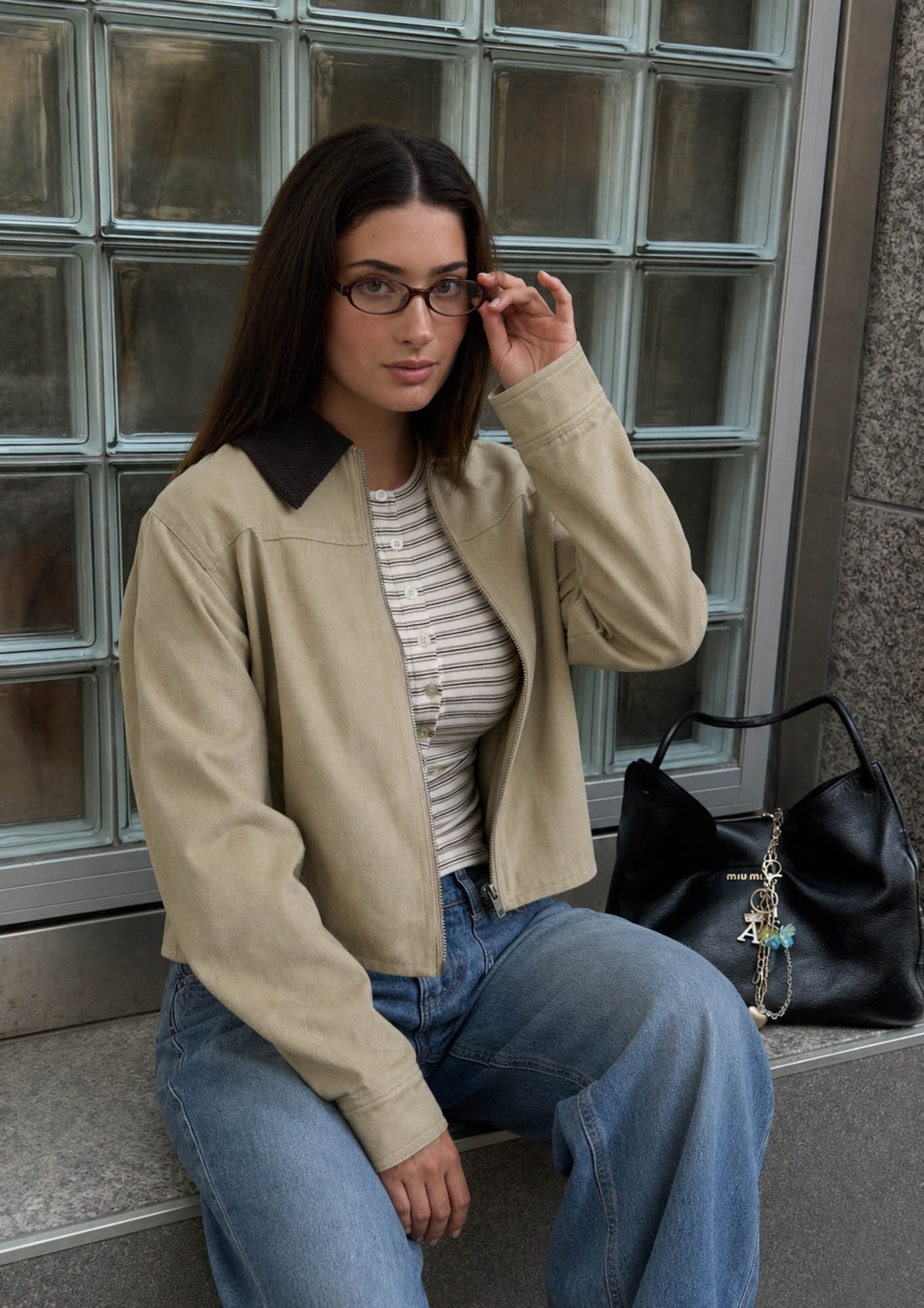 Corrine Contrast Corduroy Collar Zip-up Jacket