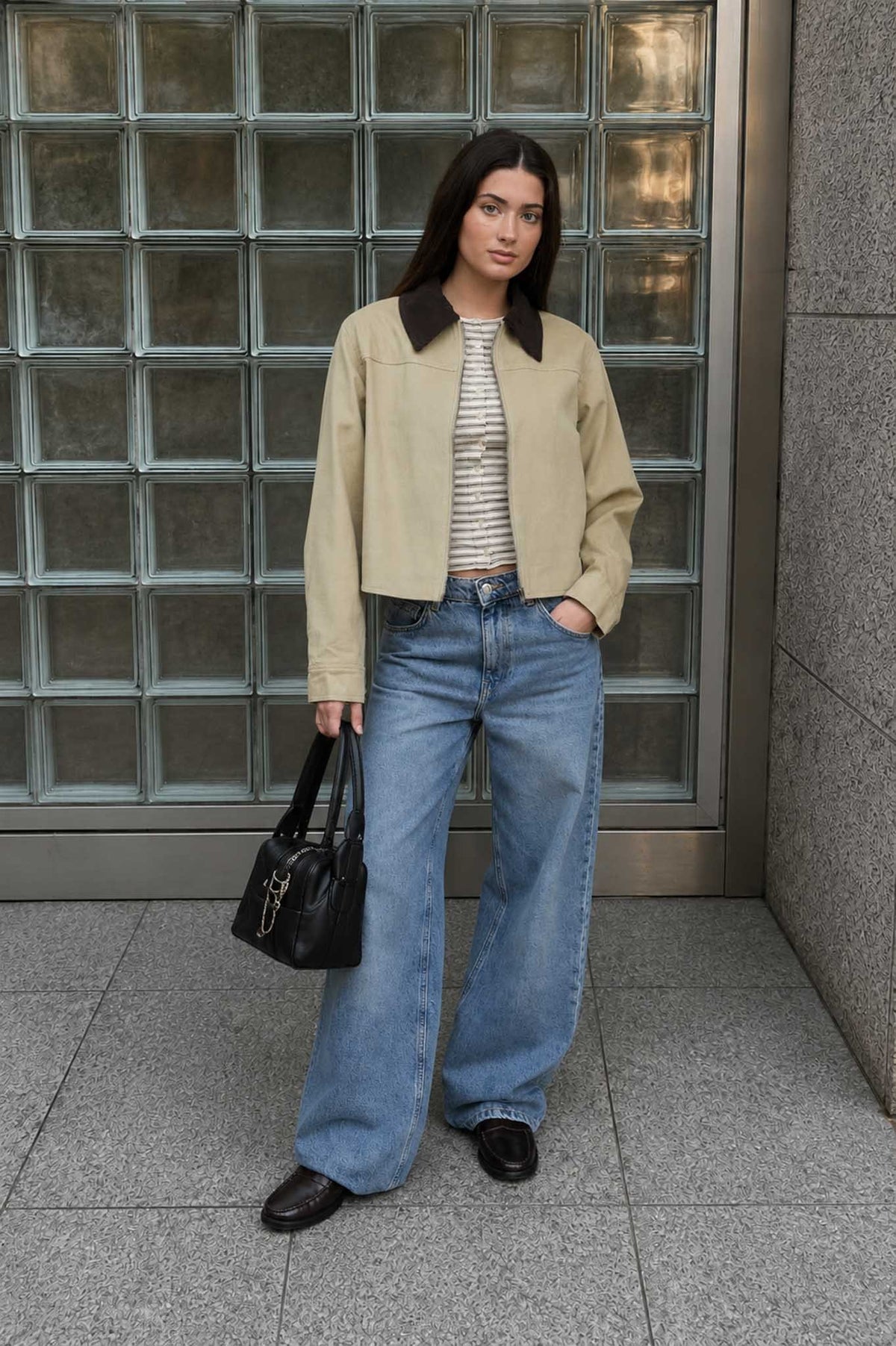 Corrine Contrast Corduroy Collar Zip-up Jacket