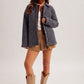 Katelynn Navy Checker Print Button Front Side Slit Oversized Puffer Jacket