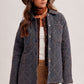Katelynn Navy Checker Print Button Front Side Slit Oversized Puffer Jacket