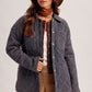 Katelynn Navy Checker Print Button Front Side Slit Oversized Puffer Jacket