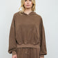 Juli Brown Cropped Hooded Kangaroo Pocket Knit Top