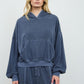 Juli Navy Cropped Hooded Kangaroo Pocket Knit Top